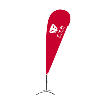 Red Teardrop Banner with white TYM logo