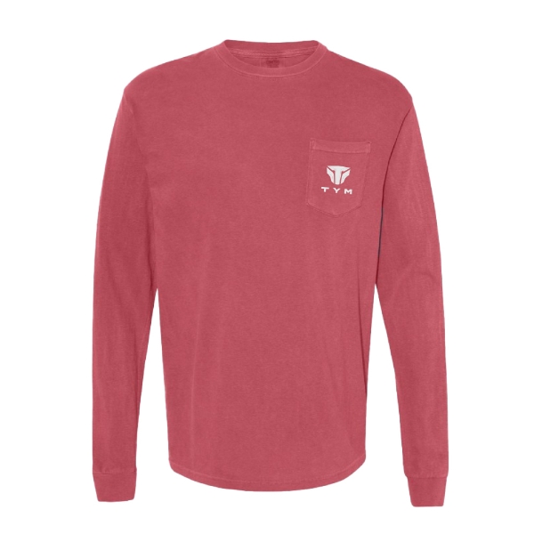 TYM Pocket Logo Long Sleeve Tee in brick red with chest pocket logo