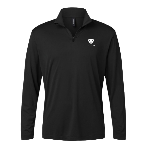 Black TYM Performance Quarter-Zip with cadet collar and TYM branding