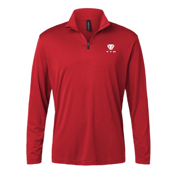 Red TYM Performance Quarter-Zip with cadet collar and TYM branding